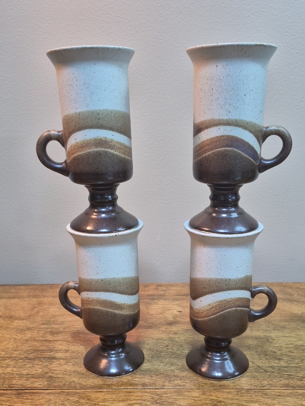 OTAGIRI Vintage 1970s Earthenware Stoneware Pedestal Footed Mugs, Set of 4 - Picture 2 of 16